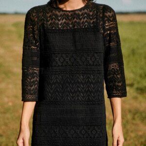 Sezane Leonille cotton guipure Dress, Black, Size 2